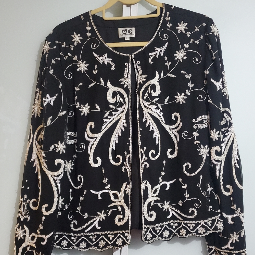 Andretta Donatello Sz L Beaded Jacket EUC